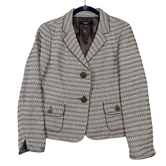 Talbots Tweed Blazer Jacket Women's Size 6 Brown Wool Blend Career Causal Stripe - Picture 1 of 12